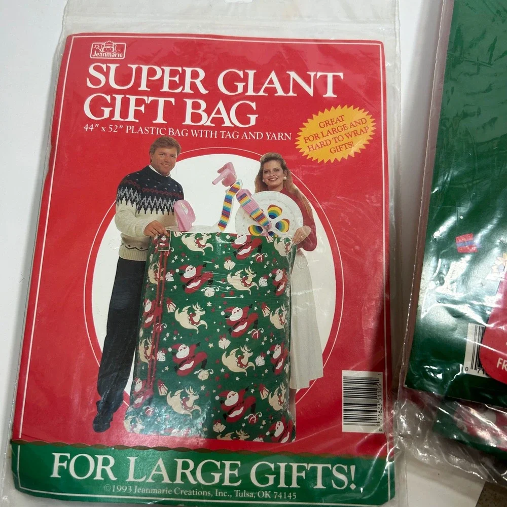5 Jeanmarie Creations Vintage Christmas Giant Gift Bags Large Plastic Lot 1993